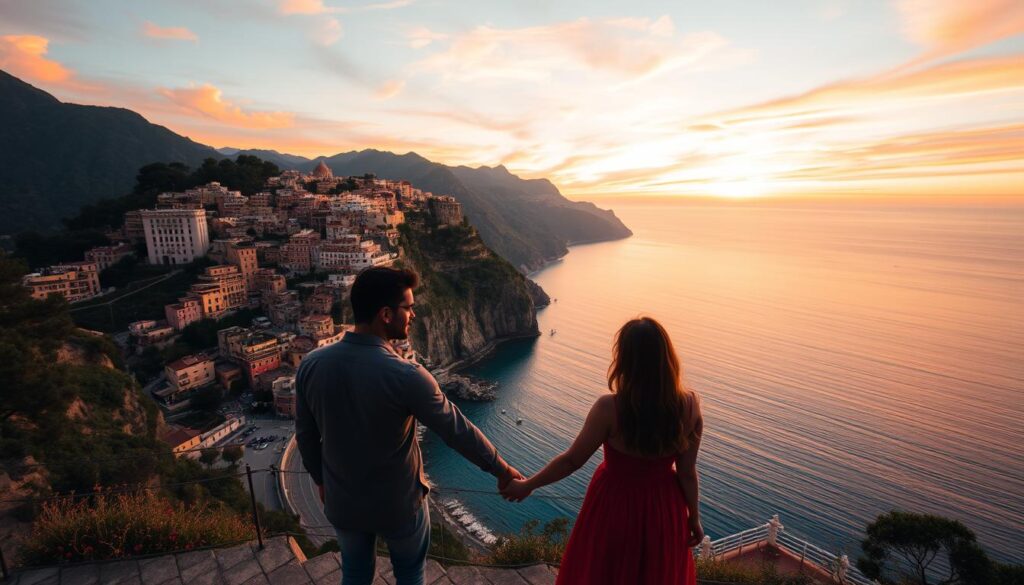 romantic sunset view amalfi coast